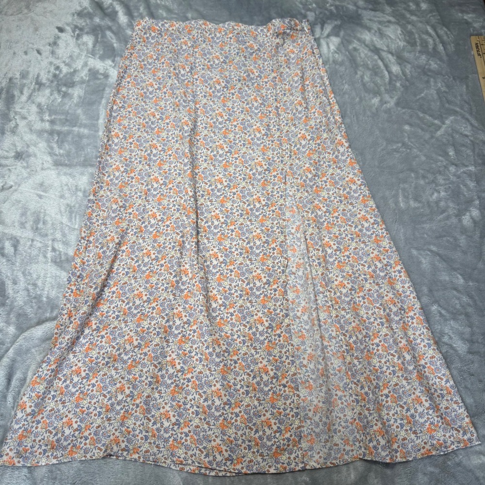 H&M Floral Midi Skirt Viscose Front Slit Size 10 NEW